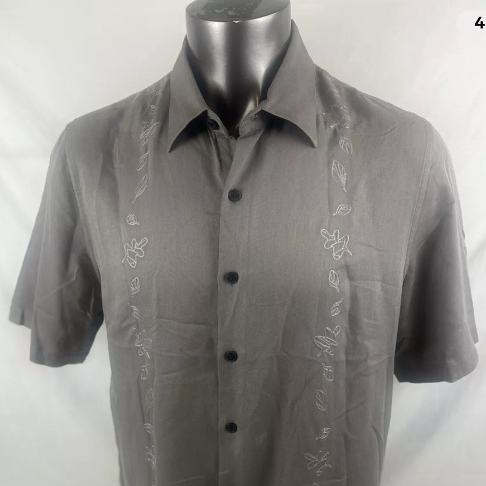 Nat Nast Luxury Originals Mens Shirt Large  Embroidered Panel Zinc Silk  Cotton